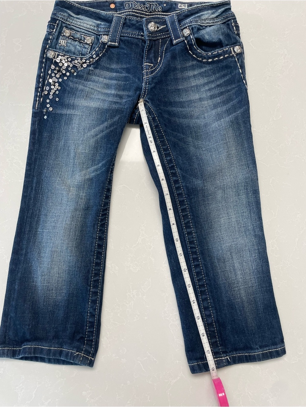 Y2k Miss Me Low-Rise Capri Studded Sequined - Picture 5 of 8